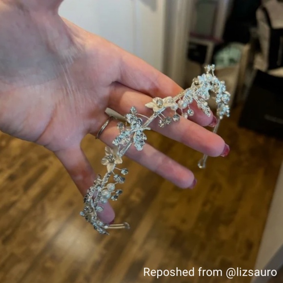Silver Flower Headband with Rhinestones for Wedding, Prom, or Formal Event - Picture 1 of 3